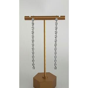 Rhinestone Tassel Earrings Simple Classic Design Beautiful Silver Tone Metal